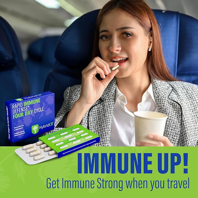 HybridCR Rapid Immune Support Supplement – 4 Day Immunity Supplement - Immune Defense Booster with Echinacea, Ginseng, Andrographis, Zinc, Selenium – Travel Size System Support – 24 Caps, 2 Dose Packs