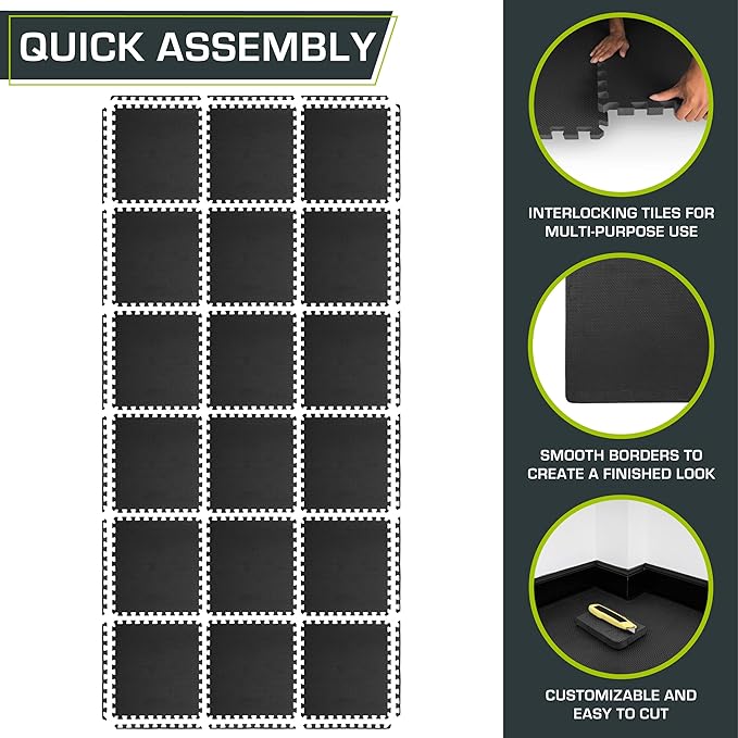 ProsourceFit Extra Thick Puzzle Exercise Mat 1 inch 24 Sq 6 Tiles
