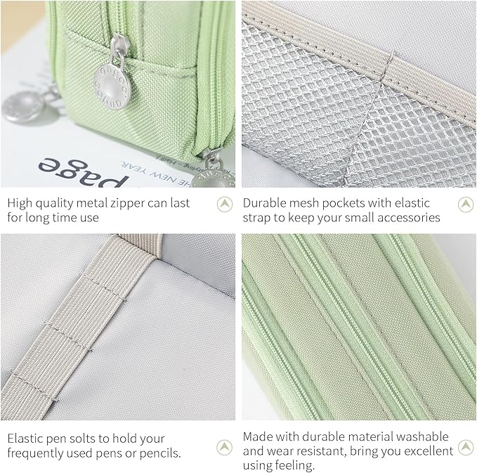 CICIMELON Large Capacity Pencil Case 3 Compartment Pouch Pen Bag for School Teen Girl Boy Men Women (Green)