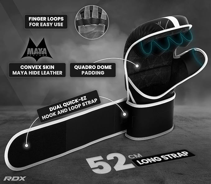 RDX MMA Gloves Sparring Grappling, Hybrid Open Palm Martial Arts Mitts Men Women, Maya Hide Leather Wrist Support, Cage Fighting Combat Sports Boxing Glove Training, Muay Thai, Punching Bag Kickboxing