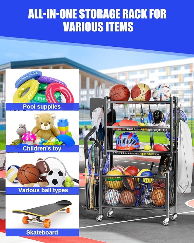 Garage Sports Equipment - Ball Storage Rack 2025 Upgraded Heavy Duty Steel Ball Storage Sports Organizer for Garage