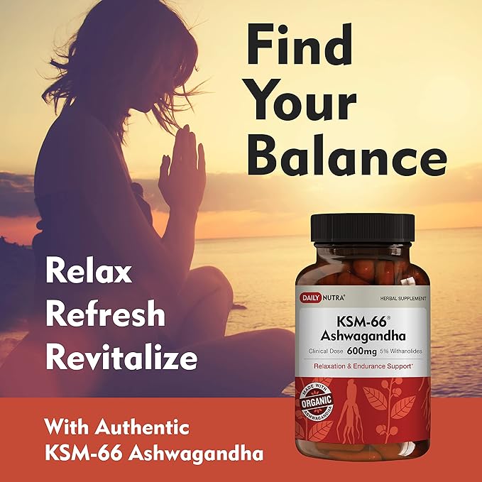 KSM-66 Ashwagandha 600mg Organic Root Extract - High Potency Supplement with 5% Withanolides | Relieves Tiredness, Supports Relaxation, Focus, Energy, & Muscle Growth (60 Capsules)
