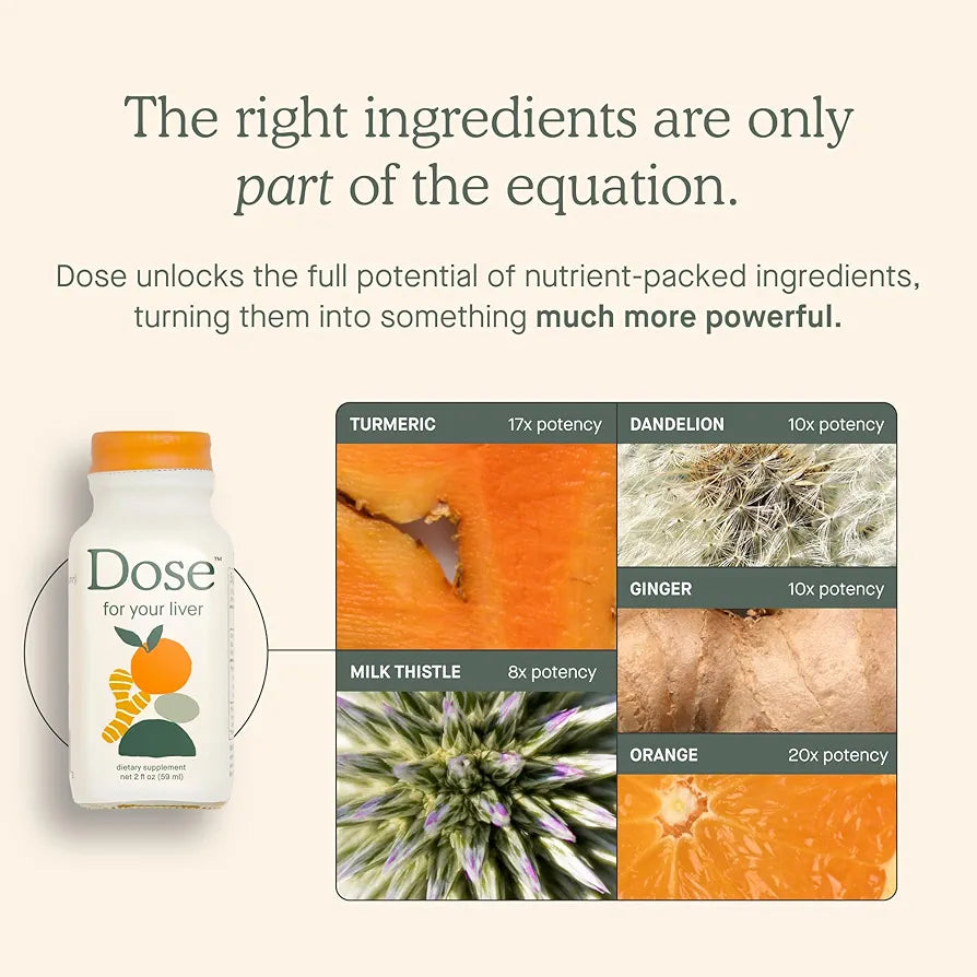 DOSE, for Your Liver Cleanse Detox & Repair, Organic Milk Thistle Supplement with Turmeric, Dandelion, Ginger, and Orange, Promotes Optimal Liver Function,16oz Bottle, 3 Pack