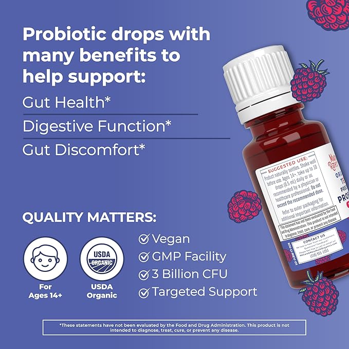 MaryRuth Organics USDA Organic Liquid Probiotic Drops for Teens | Gut Health | Digestive Health | Occasional Digestive Discomfort | Overall Health and Wellness | Non GMO | Vegan | 30 Servings