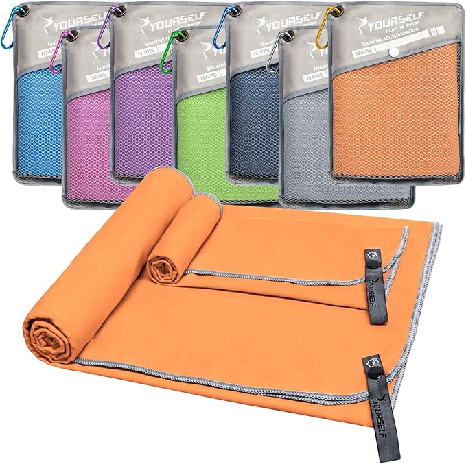 SYOURSELF 2 Pack Microfiber Camping Towel (L:60"x30"+12"x24")