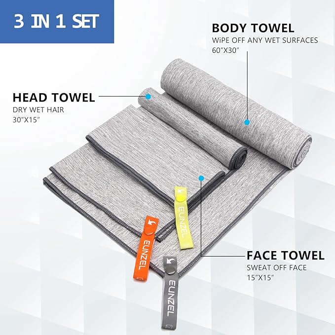 Eunzel Quick Dry Camping Towel 3 Size 1 Pack,Fast