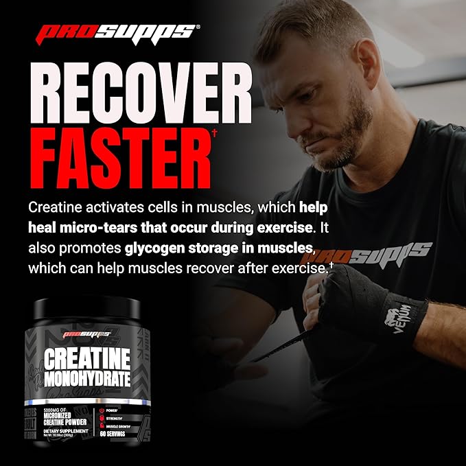 PROSUPPS Creatine Monohydrate Powder 300g, 100% Pharmaceutical Grade Micronized 5,000mg Creatine Monohydrate, 60 Servings