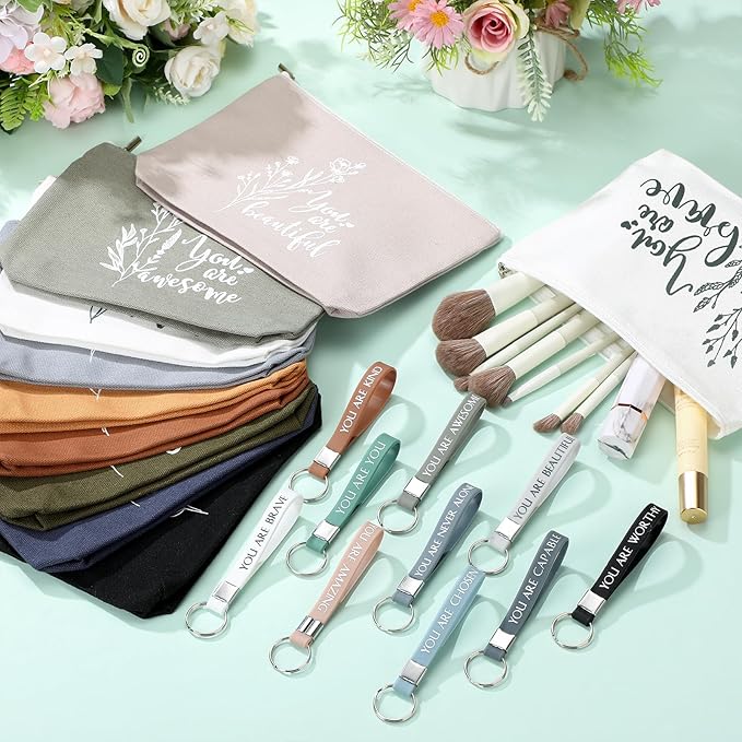 Inbagi 10 Set Inspirational Gifts Bulk for Women with 10 Keychains and 10 Bags Thank You Employee Appreciation for Adults