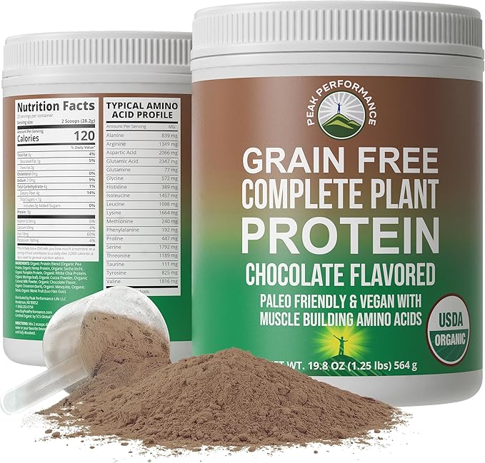 Organic Paleo Grain Free Plant Based Protein Powder. Complete Raw Organic Vegan Protein Powder. Amazing Amino Acid Profile and Less Than 1g of Sugar. Hemp Protein Pea Protein Powder Chocolate Flavored