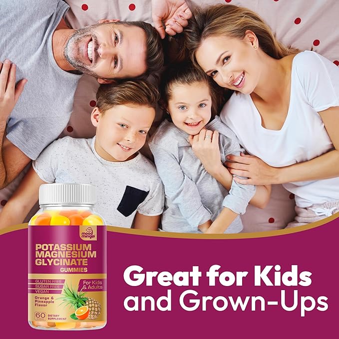 MoodMingle Potassium Magnesium Glycinate Supplement Gummies - High Absorption Potassium Chews - with Calcium Vitamins B6 B12 C D3 K2 Zinc - Vegan Sugar-Free Gluten Free for Kids Adults
