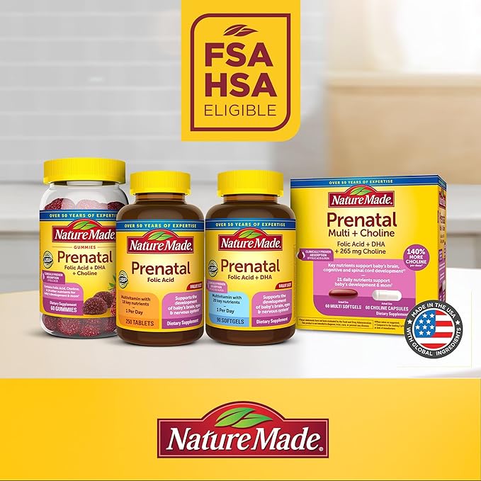 Nature Made Prenatal Multivitamin with Folic Acid, Prenatal Vitamin and Mineral Supplement for Daily Nutritional Support, 90 Tablets, 90 Day Supply