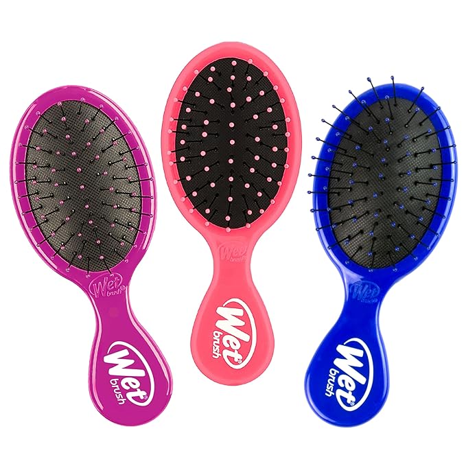 Wet Brush Squirt Detangling Brush, 3 Ct, Pink, Purple & Blue, Mini Detangler, No Tangle Ultra-Soft IntelliFlex Bristles, Wet & Dry Styling Hairbrush for Women & Men, All Hair Types