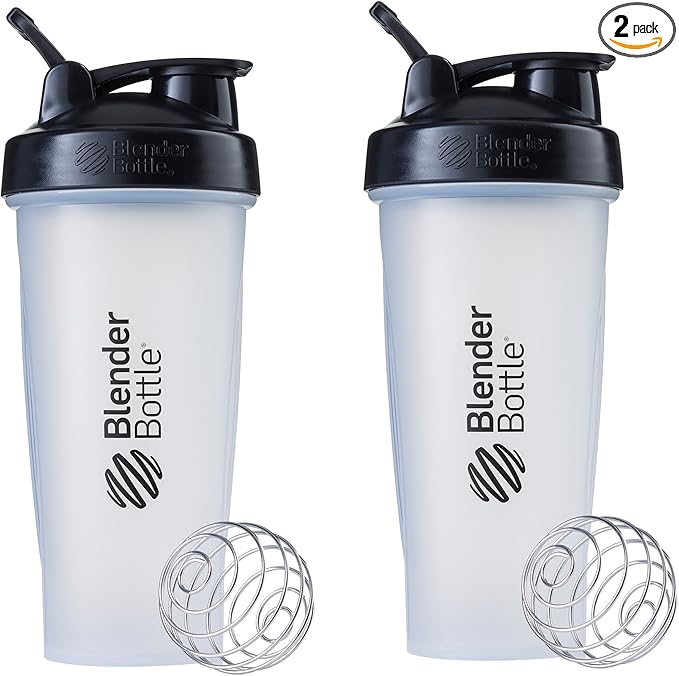 BlenderBottle Classic Shaker Bottle Perfect for Protein Shakes and Pre Workout, 28-Ounce (2 Pack), Clear/Black