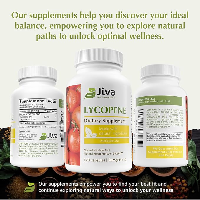 Jiva Botanicals Lycopene Capsules - Antioxidant Support - Premium Lycopene Supplement from Tomato Fruit - 120 Veggie Capsules