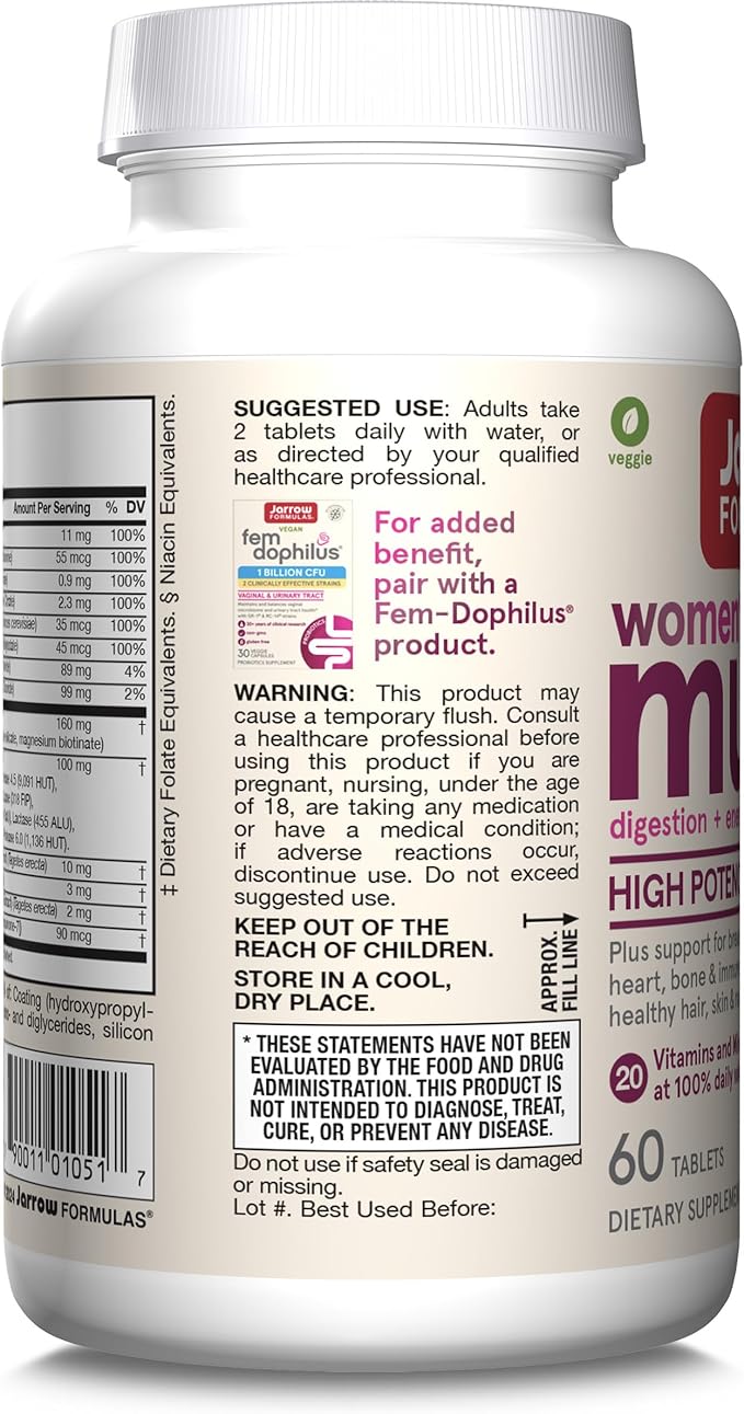 Jarrow Formulas Women's Multi+ Lustriva Hair Growth for Women, Vitamin A, D, Zinc & Lutein, 60 Tablets, 30 Day Supply