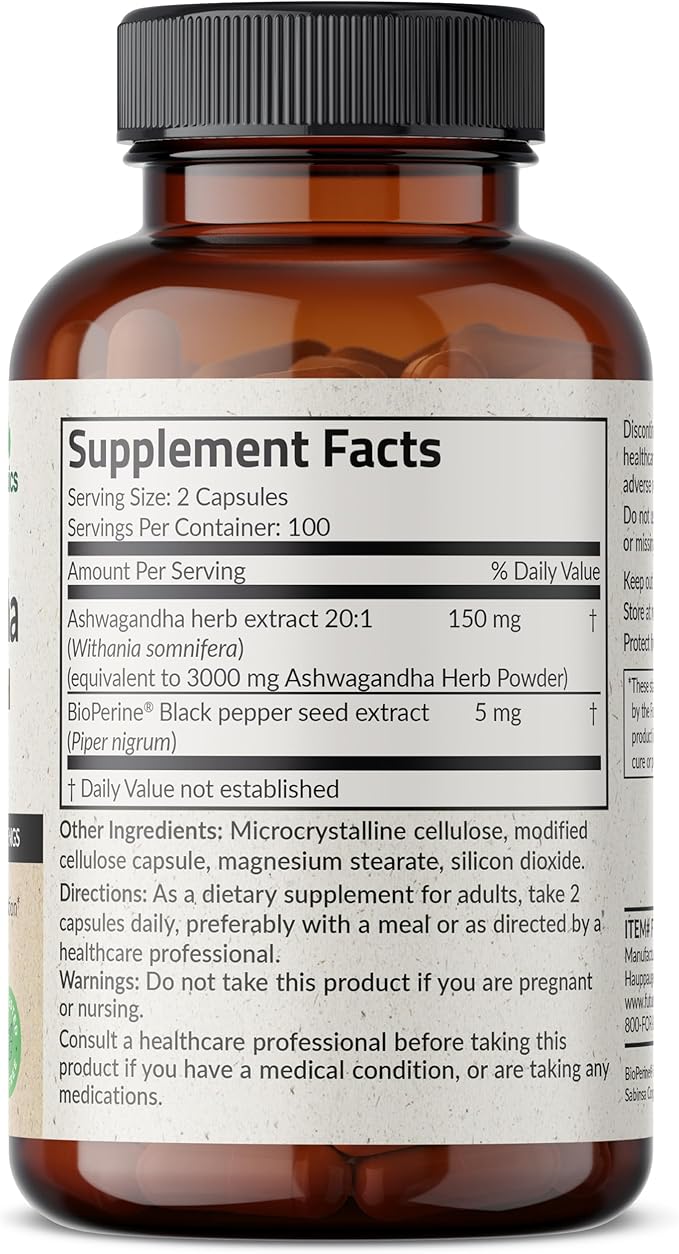 Futurebiotics Ashwagandha Extra Strength Stress & Mood Support with BioPerine - Non GMO Formula, 200 Vegetarian Capsules