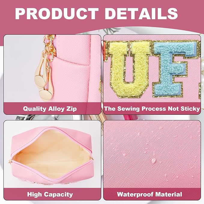 Preppy Patch Stuff Portable Makeup Bag Bulk Pu Leather Cosmetic Bag Waterproof Travel Organizer Zipper Pouch Storage Purse for Women Girls Gift (HZB-FS-CS-STUFF)