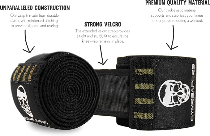 Gymreapers Knee Wraps for Squats and Powerlifting 72 Inch Compression Wraps with Strap for Men & Women Weightlifting Support