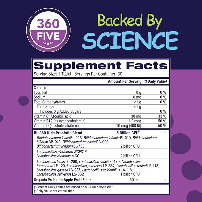 Kids Probiotic Supplement, Daily Support for Kid's Gut, Immune, Brain & Whole Body Health, 15 Strains 5 Billion CFU, Organic Prebiotic Apple Fiber, 30 Chewable Mixed Berry Flavor (2 Pack)