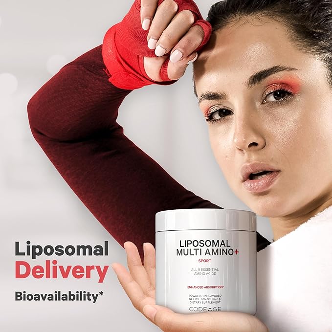 Codeage Liposomal Multi Amino Powder Supplement - BCAA & EAA Supplement All 9 Essential Amino Acids, Branched-Chain Amino Acid, Pre & Post Workout, Unflavored, Liposomal Delivery, Non-GMO, 6.15 oz
