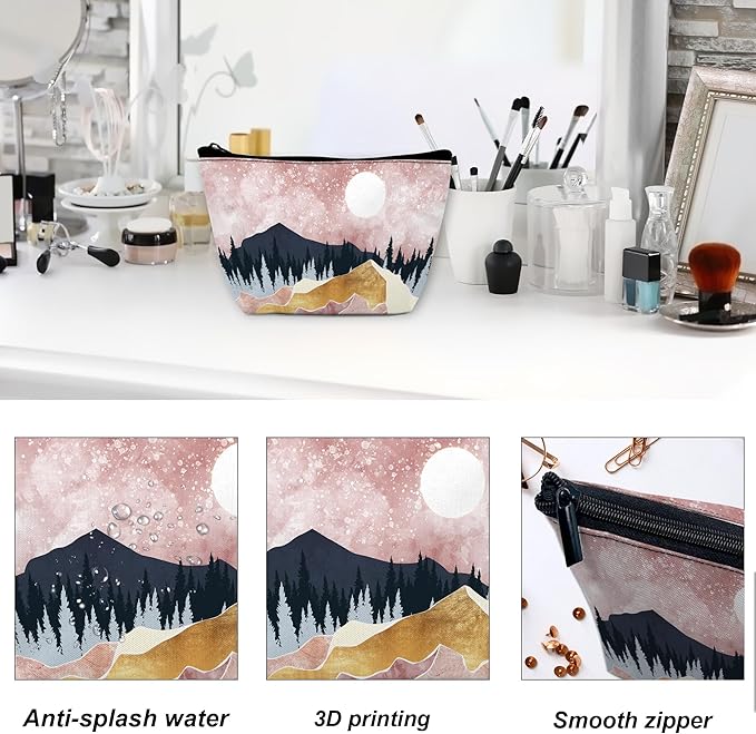 Tropical Palm Green Leaves Makeup Bag for Purse, Waterproof Funny Cosmetic Bag for Women, Zipper Travel Toiletry Gift 9.5×5.9 Inch