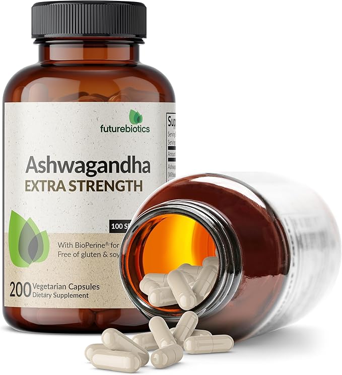 Futurebiotics Ashwagandha Extra Strength Stress & Mood Support with BioPerine - Non GMO Formula, 200 Vegetarian Capsules