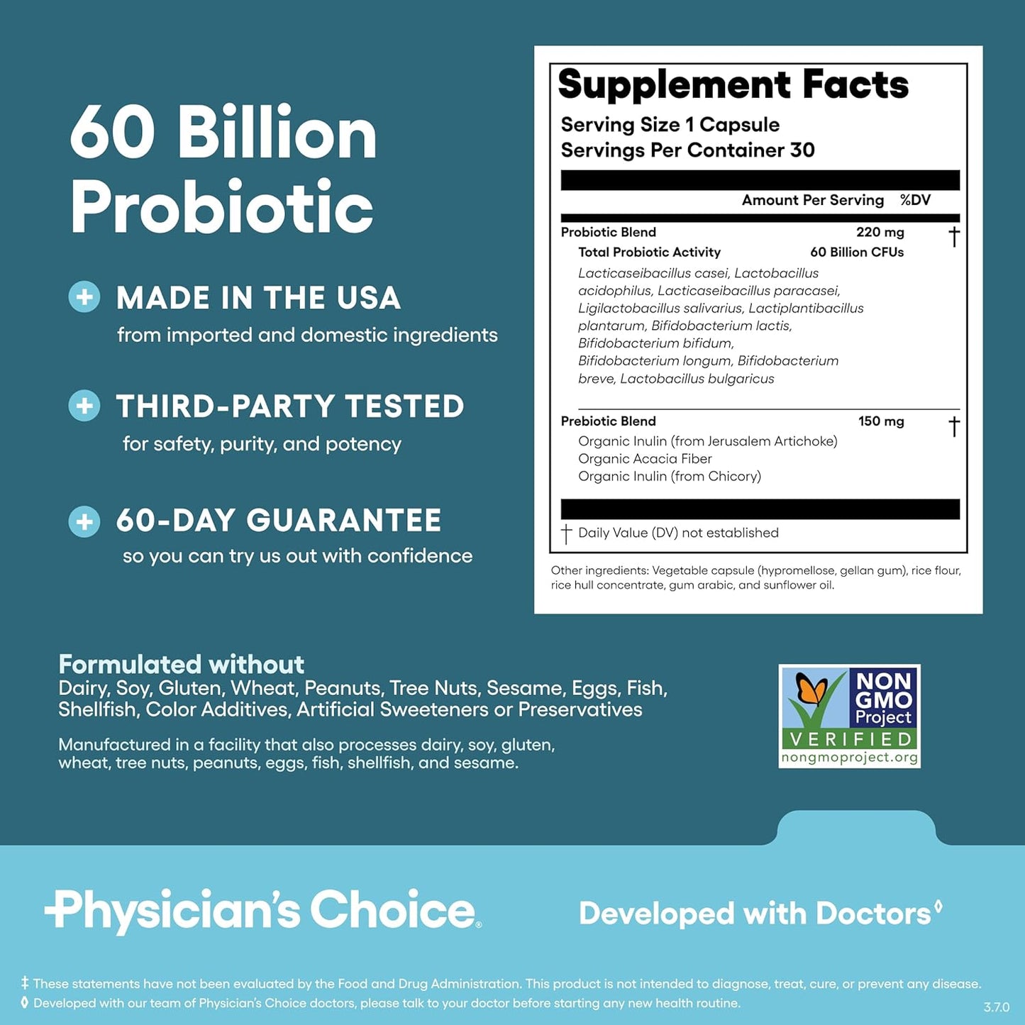 Physician's Choice Probiotics 60 Billion CFU - 10 Strains + Organic Prebiotics - Immune, Digestive & Gut Health - Supports Occasional Constipation, Diarrhea, Gas & Bloating - for Women & Men - 30ct
