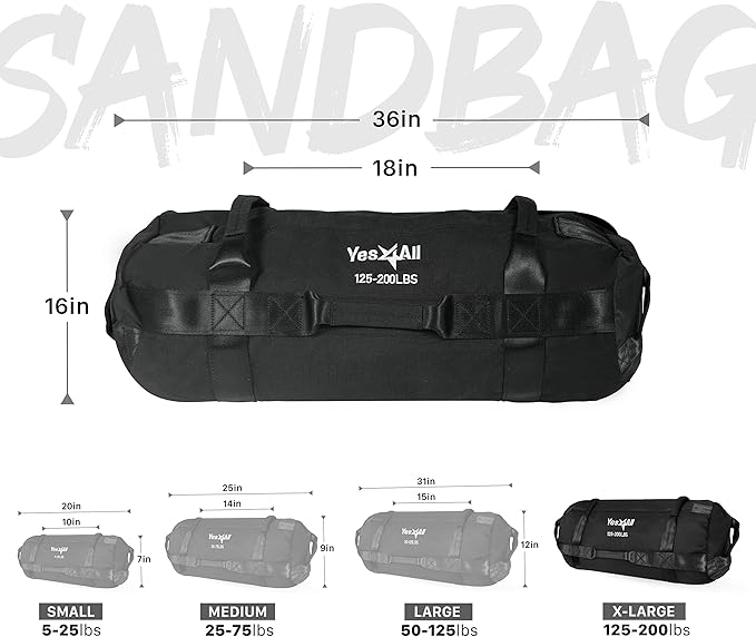 Yes4All Sandbags for Working Out, Adjustable Sand Bags for Weight Training with Handles, Multiple Colors & Sizes 5-200lbs