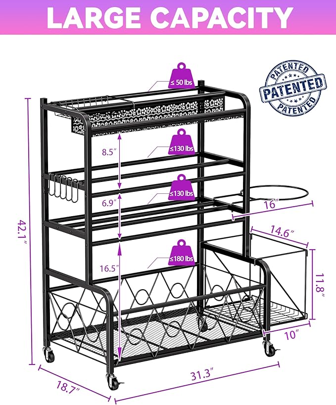 Home Gym Organizer All-in-One Yoga Dumbbell Rack Kettlebell Sets Holder, for Workout Exercise Equipment, Yoga Mat, Fitness Accessories, Home Gym Equipment Storage with Wheels