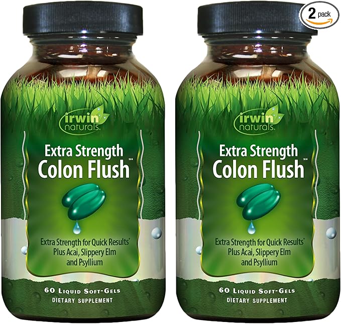 Irwin Naturals Extra Strength Colon Flush, with Acai, Slippery Elm, and Psyllium | 60 Liquid Soft-Gels
