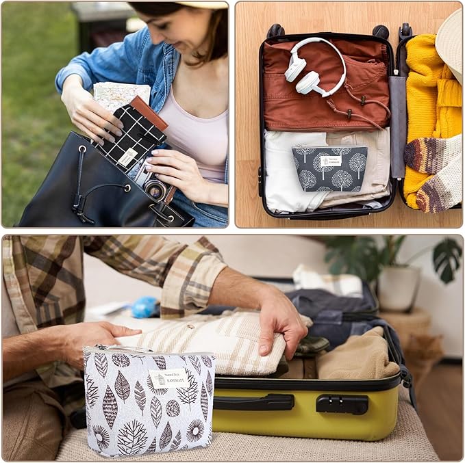 Canvas Makeup Bag Set, 4 Pcs Makeup Pouch Set Multi-Function Travel Zipper Pouch Purse Organizer Pouches, Travel Pouches Toiletry Bag Christmas Gifts Printed Cute Cosmetic Bags for Women Girls