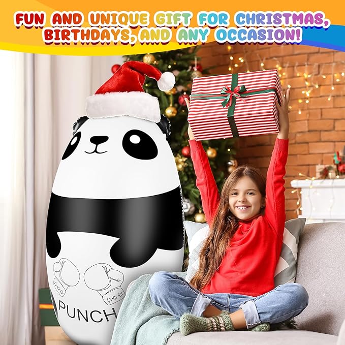 Punching Bag for Kids with Boxing Gloves - 120cm Light Up Panda Kids Punching Bag Inflatable Stress Relief Toy for 3-9 Year Olds - BPA-Free (3xAAA Batteries Not Included)