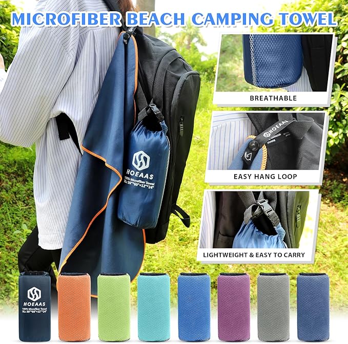 HOEAAS 2 Pack Microfiber Camping Towels