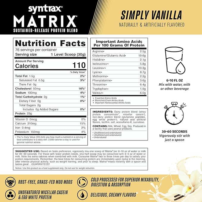 Syntrax Nutrition Matrix Sustained-Release Protein Blend Simply Vanilla 5 lbs.