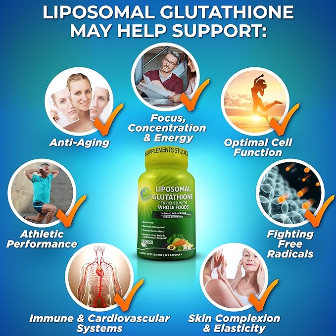 Liposomal Glutathione 500mg - Active Form L Glutathione (Reduced) for Maximum Absorption - Made with Organic Whole Foods - Master Antioxidant & Detoxifier - Immune & Cardiovascular Support - 120 count