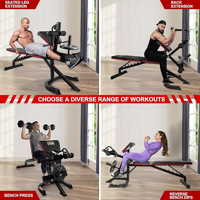 Signature Fitness Multifunctional Workout Station Adjustable Workout Bench 800-Pound Capacity