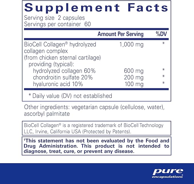 Pure Encapsulations Collagen JS - Skin & Joint Health* - 1,000 mg Hydrolyzed Biocell Collagen - Gluten Free & Non-GMO - 120 Capsules