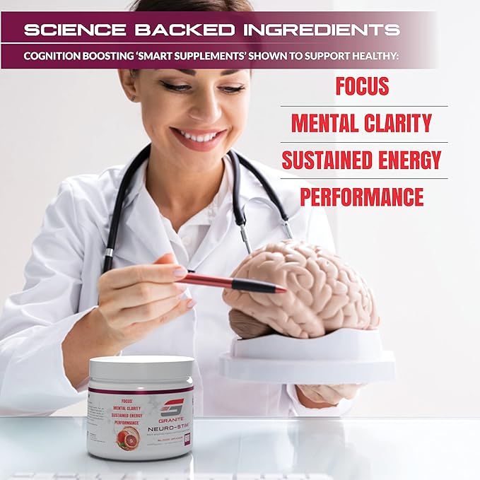 Granite® Neuro-Stim™ (White Peach) Brain Boosting Nootropic + Energy Formula | Supports Healthy Mental Focus, Clarity & Performance | Vegan, Soy Free, Gluten Free (60 Servings)