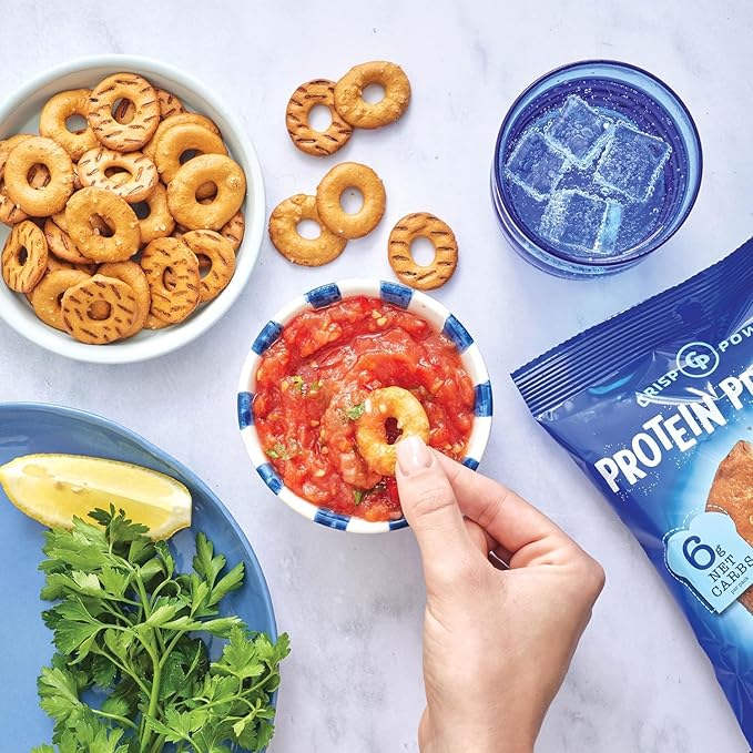 Crisp Power High Protein Pretzel Crisps - 6 Pack x 1.75 oz Crunchy & Flavorful Plant-Based Snack. No Sugar, 28g Protein Per Pack in 3 Savory Flavors, Vegan, Keto Friendly, Non-GMO, Kosher Non-Dairy (1.75 Ounce (Pack of 24), Sea Salt)