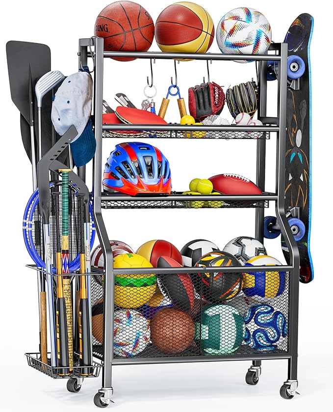 Garage Sports Equipment - Ball Storage Rack 2025 Upgraded Heavy Duty Steel Ball Storage Sports Organizer for Garage