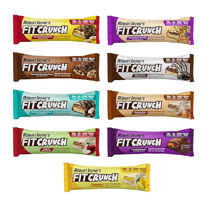 FITCRUNCH Snack Size Protein Bars, 6-Layer Baked Bar, 3g of Sugar, Gluten Free & Soft Cake Core (9 Bars, Flavor Lovers)