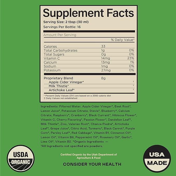 Liver Complete 8oz Organic Liquid Concentrate - Liver Cleanse & Digestive Bitters Vinegar Supplement