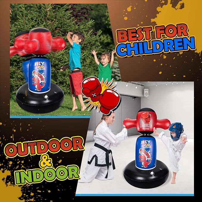 Punching Bag for Kids, Hyperzoo 360°Rotating Inflatable Kids Heavy Punching Bags, Freestanding Heavy Boxing Bag Toy Christmas Birthday Gift for Boys Girls 3-12 Karate, Taekwondo