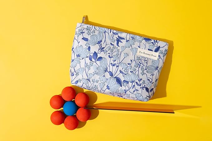 FlowerVineBlue Summer Swan | Large Aesthetic Floral Makeup Clutch | Period Kit | Hygiene & Skincare Bag