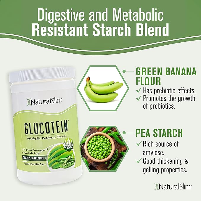NaturalSlim Resistant Starch with Organic Green Banana Flour and Pea Starch Blend - Non-GMO & Gluten Free - Metabolism & Gut Health Support - 16 Servings