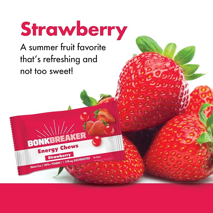 Bonk Breaker Energy Chews, Dairy-Free, Gluten-Free Ingredients to Provide Quick Energy and Focus, 1 Box of 10 Packets, Strawberry