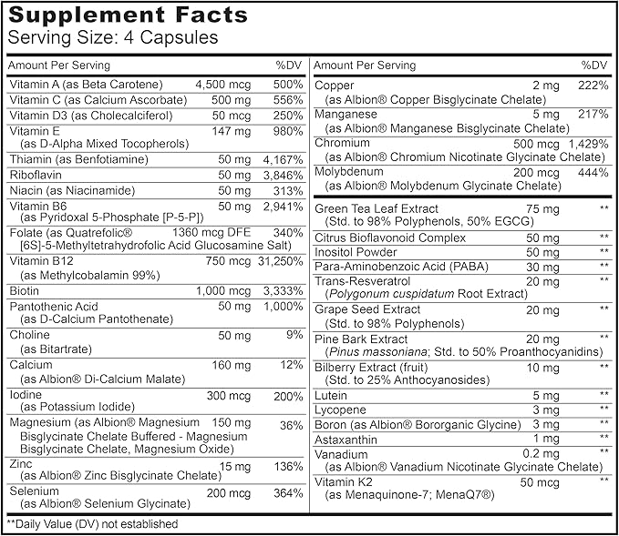 LIVELY VITAMIN CO. Multivitamin - 37 Vitamins Minerals and Extracts - Energy - Memory - Immune Function - Heart- Brain - Focus - Mood - Antioxidants - Dairy Gluten Soy Free - 240 Vegetarian Capsules