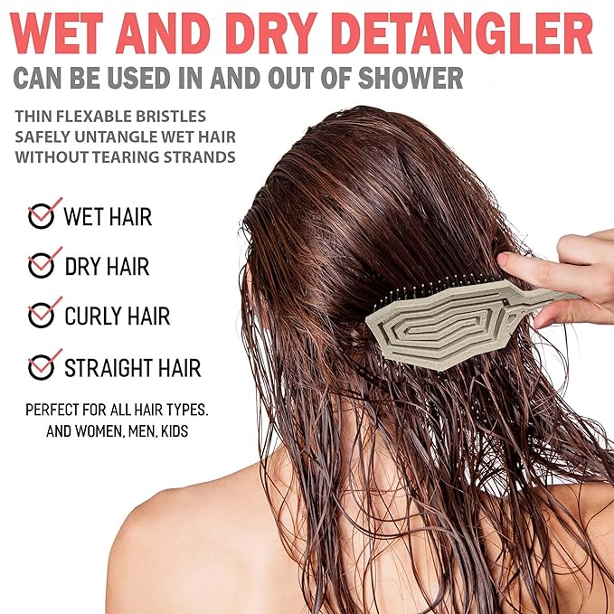 Fiora Naturals Hair Detangling Brush -100% Bio-Friendly Hair Detangler Brush w/Ultra-soft Bristles- Glide Through Tangles with Ease - For Curly, Fine, Women, Men, Kids, Toddlers, Wet and Dry Hair