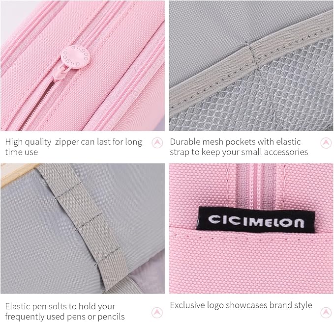 CICIMELON Big Capacity Pencil Case 3 Compartments Pen Pouch Bag Multifunctional Organizer for School Office, Rose Pink