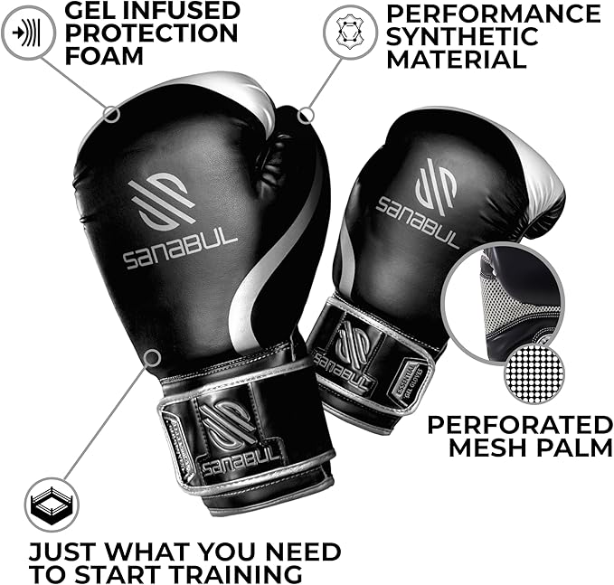 Sanabul Essential Gel Boxing Gloves for Men & Women, Kickboxing MMA, Muay Thai Gloves and Heavy Bag Training Punching & Sparring